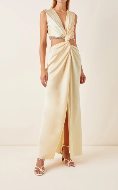 Shop Marina Moscone Women's Cutout Twisted Satin Maxi Dress In Neutral
