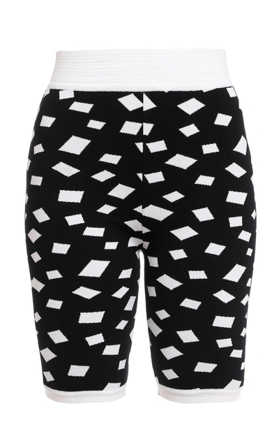 Shop Balmain Women's Jacquard-knit High-rise Bike Shorts In Black/white