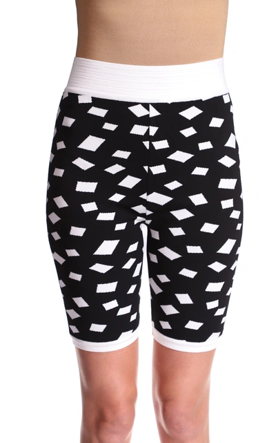 Shop Balmain Women's Jacquard-knit High-rise Bike Shorts In Black/white