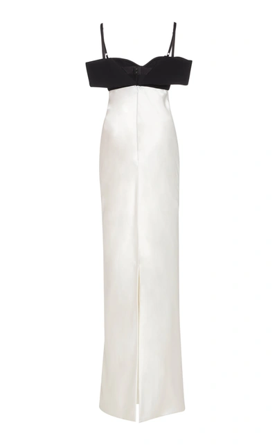 Shop Brandon Maxwell Off-the-shoulder Two-tone Silk-blend Gown In White