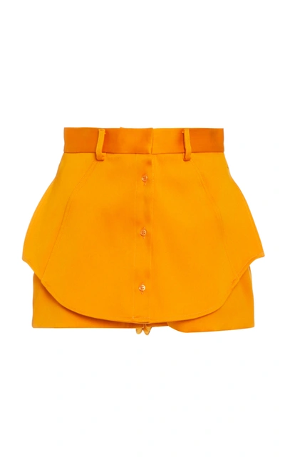 Shop Brandon Maxwell Satin-trimmed Paneled Cotton Mini Shorts In Yellow