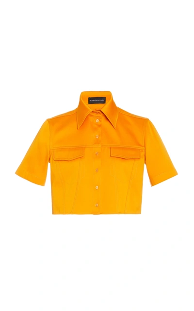 Shop Brandon Maxwell Cropped Cotton-poplin Shirt In Yellow