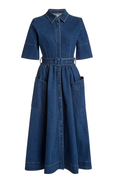 Shop Co Women's Belted Denim Midi Dress In Blue