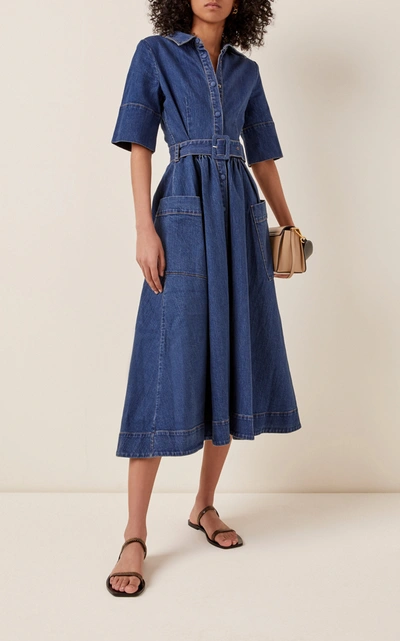 Shop Co Women's Belted Denim Midi Dress In Blue