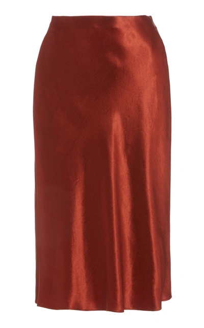 Shop Vince Satin Midi Skirt In Red