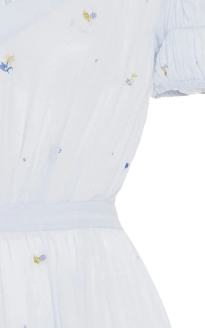 Shop Thierry Colson Visconti Off-the-shoulder Embroidered Cotton Midi Dress In Blue