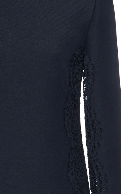 Shop Valentino Lace-trimmed Wool Silk Mini Dress In Black