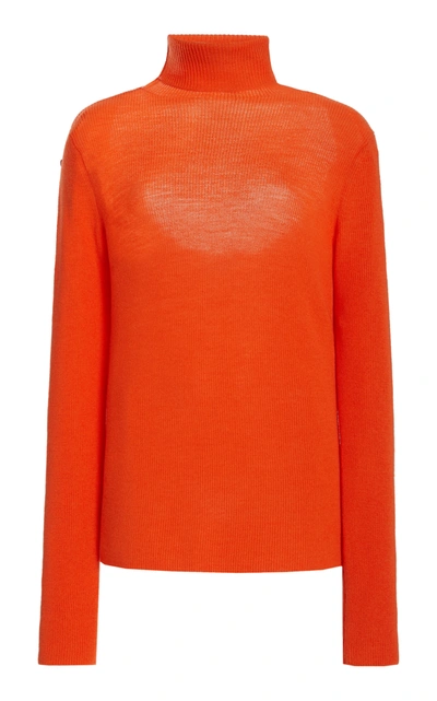 Shop Ganni Women's Wool Knit Turtleneck Sweater In Orange