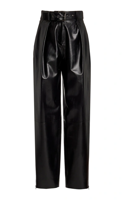 Shop Burnett New York Belted Leather Straight-leg Pants In Black