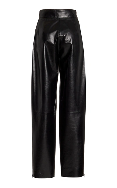 Shop Burnett New York Belted Leather Straight-leg Pants In Black