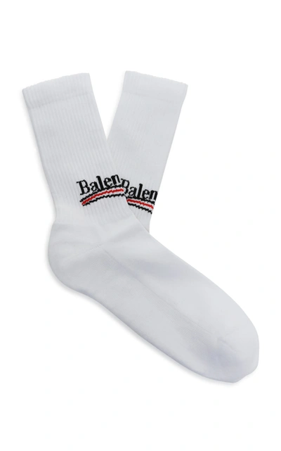 Shop Balenciaga Intarsia Cotton-blend Socks In White