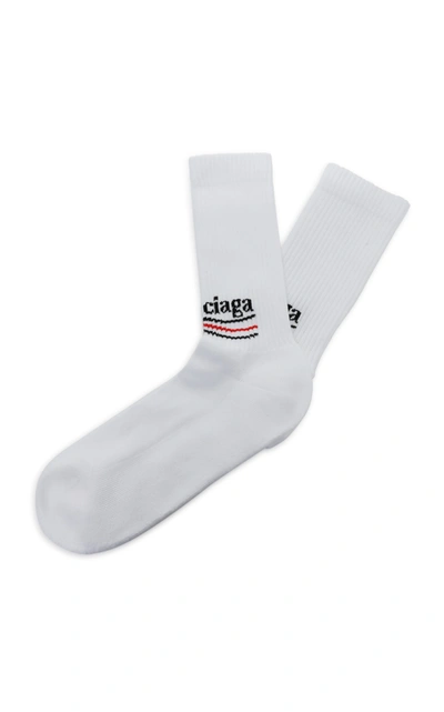 Shop Balenciaga Intarsia Cotton-blend Socks In White