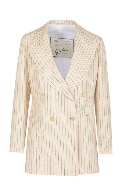 Shop Giuliva Heritage Collection The Stella Pinstriped Linen Blazer In Stripe