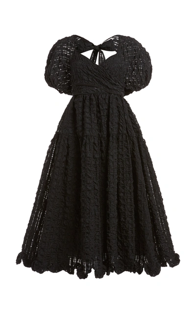 Shop Cecilie Bahnsen Maya Puff-sleeve Cloquã© Midi Dress In Black