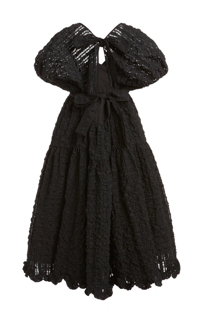 Shop Cecilie Bahnsen Maya Puff-sleeve Cloquã© Midi Dress In Black
