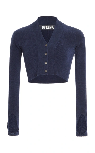Shop Jacquemus Cropped Brushed Stretch-knit Cardigan In Blue