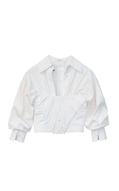 Shop Alexander Wang Women's Pleated Stretch-jersey Bustier Crop Top In White