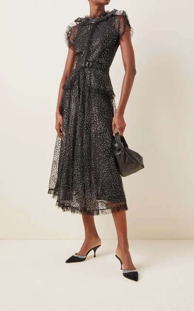 Shop Rodarte Women's Ruffle-trimmed Glittered Tulle Maxi Dress In Black