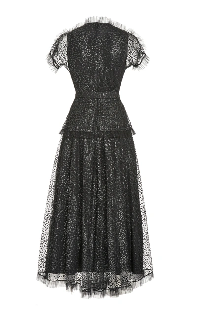 Shop Rodarte Women's Ruffle-trimmed Glittered Tulle Maxi Dress In Black