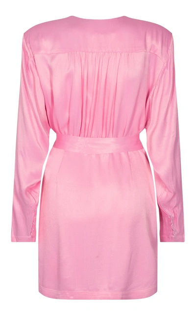 Shop Rotate Birger Christensen Samantha Belted Satin Wrap Dress In Pink