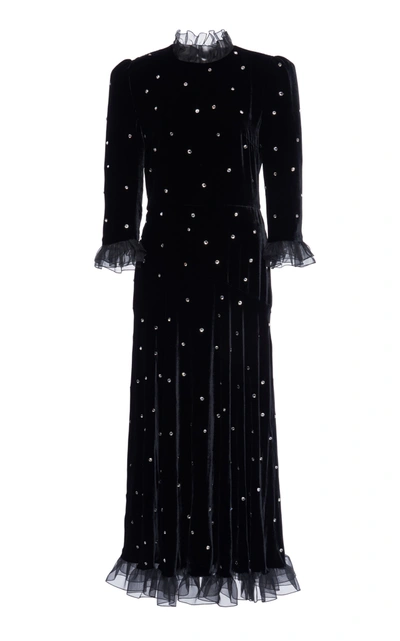 Shop Philosophy Di Lorenzo Serafini Organza-trimmed Crystal-embellished Velvet Midi Dress In Black