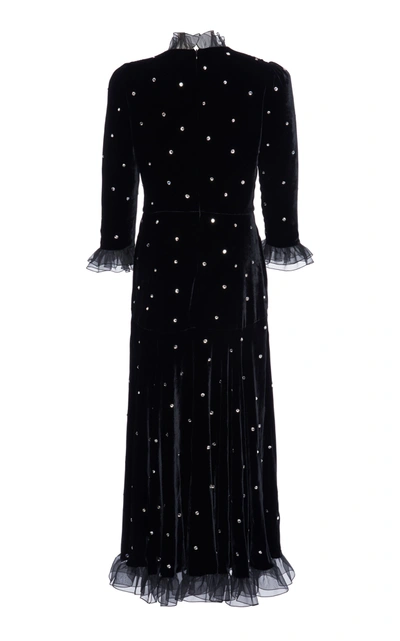 Shop Philosophy Di Lorenzo Serafini Organza-trimmed Crystal-embellished Velvet Midi Dress In Black