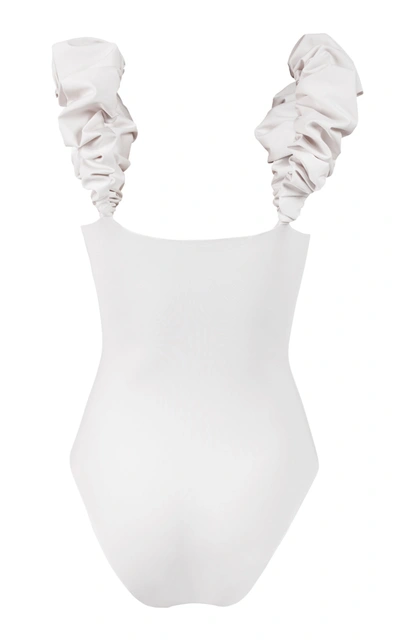 Shop Maygel Coronel Women's Denise Ruffled One-piece Swimsuit In White,yellow