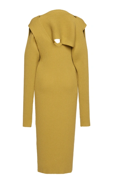 Shop Bottega Veneta Ribbed Knit Cutout Midi Dress In Yellow