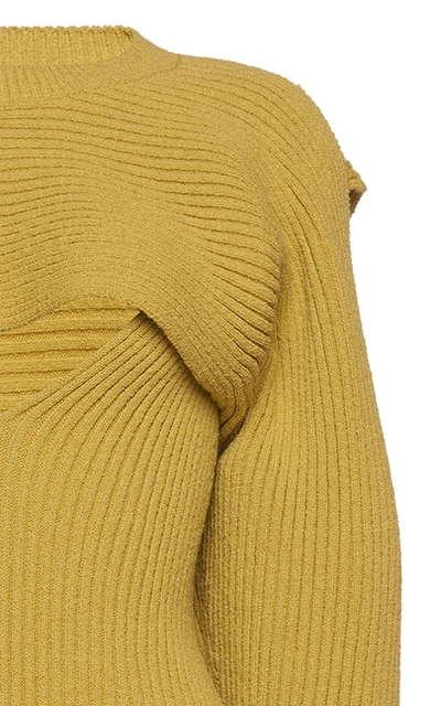 Bottega Veneta Long-sleeve Ribbed Knit Sweater Dress In Yellow