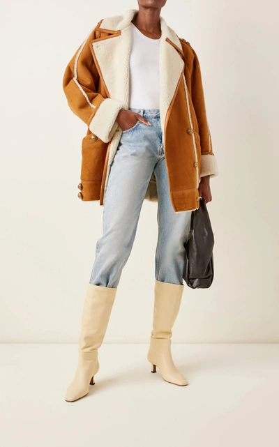 Shop Balmain Shearling-trimmed Suede Coat In Brown