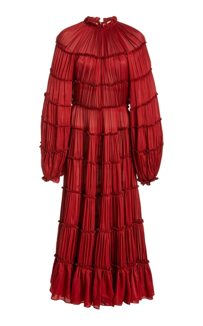Shop Zimmermann Women's Silk Tiered Midi Dress In Red
