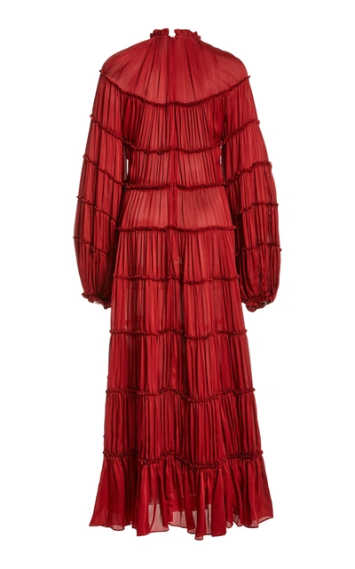 Shop Zimmermann Women's Silk Tiered Midi Dress In Red