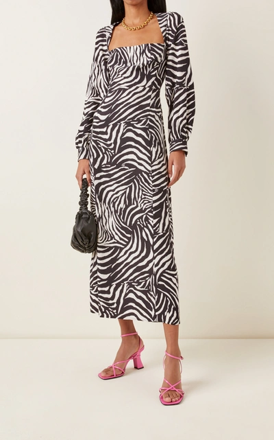 Shop Rixo London Mara Zebra-print Crepe Midi Dress In Animal