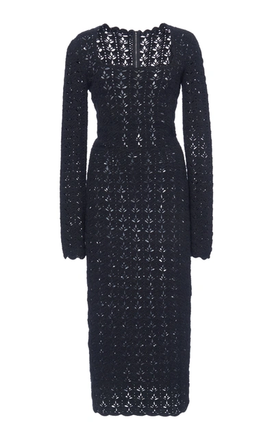 Shop Dolce & Gabbana Open-knit Midi Dress In Black