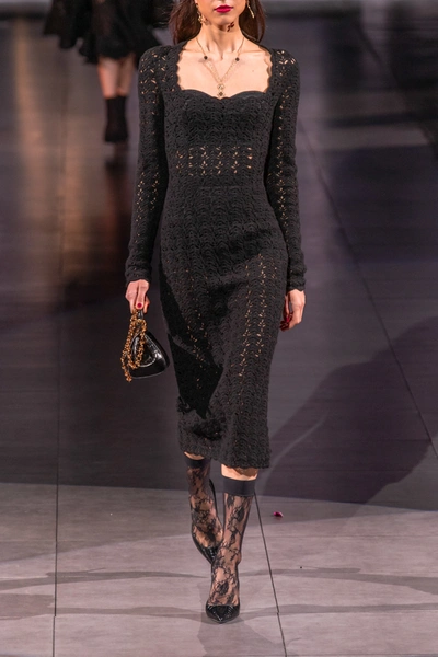 Shop Dolce & Gabbana Open-knit Midi Dress In Black