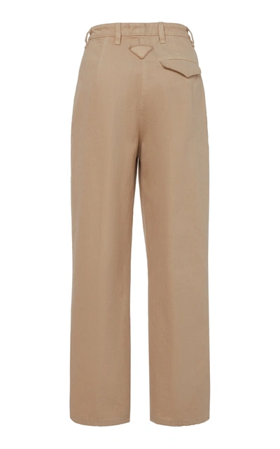 Shop Prada Pleated Cotton Trousers In Neutral