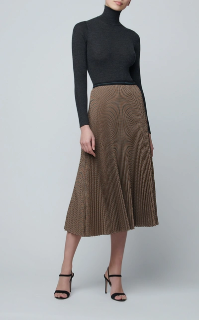 Shop Prada Women's Checked Plisse-crepe Midi Skirt In Brown