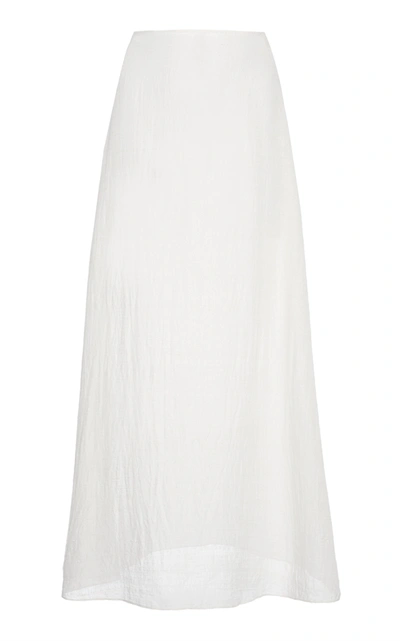 Shop Prada Crinkled Mid-rise Silk Midi Skirt In White