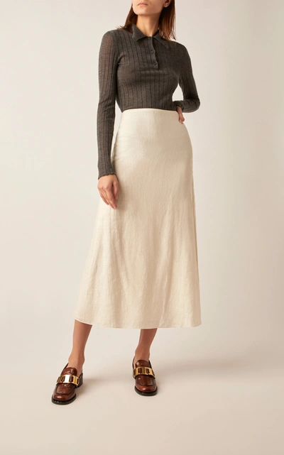 Shop Prada Crinkled Mid-rise Silk Midi Skirt In White