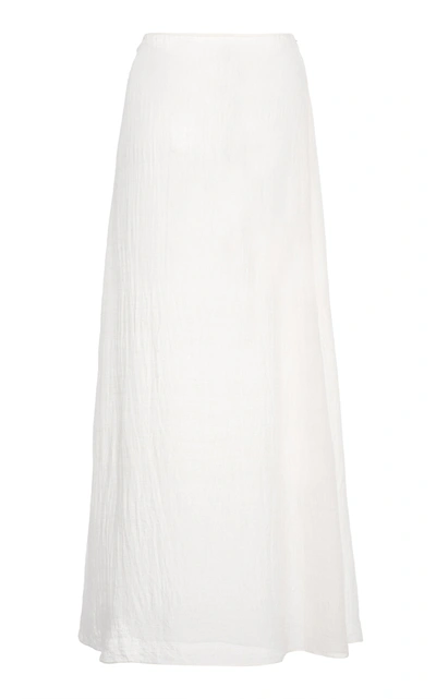 Shop Prada Crinkled Mid-rise Silk Midi Skirt In White