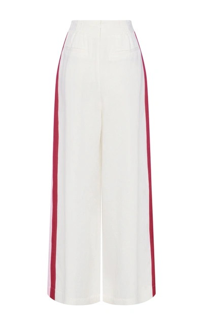 Shop Aje Psychedelia Striped Crepe Wide-leg Pants In Neutral