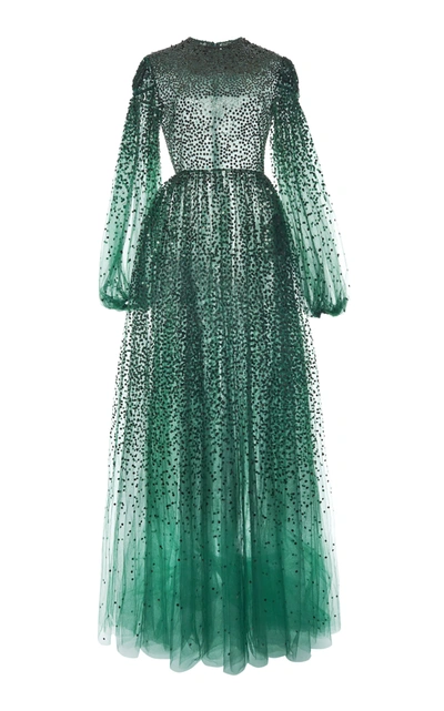 Shop Valentino Women's Sequin-embroidered Tulle Gown In Green