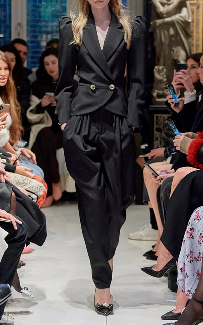 Shop Alessandra Rich Women's Light Wool Double Breasted Jacket In Black