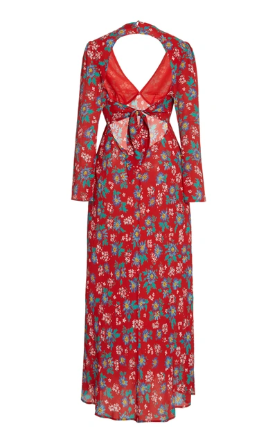 Shop Rixo London Women's Nadine Printed Silk Open-back Midi Dress In Red