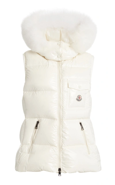 Shop Moncler Women's Balabio Fur-trimmed Down Puffer Vest In White,black