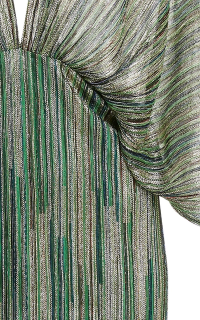 Shop Rotate Birger Christensen Ester Metallic Striped Mini Dress In Green