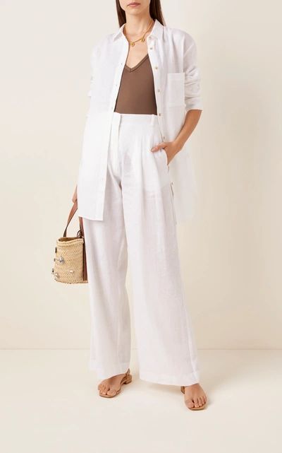 Shop Asceno Formentera Oversized Linen Shirt In White