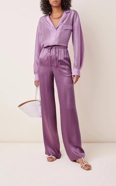 Shop Vince Silk-satin Wide-leg Pants In Purple