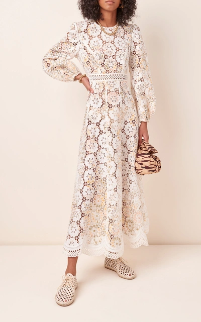 Shop Zimmermann Amelie Embroidered Floral Linen Maxi Dress In White