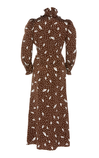 Shop Alessandra Rich Printed Silk-jacquard Midi Dress In Brown